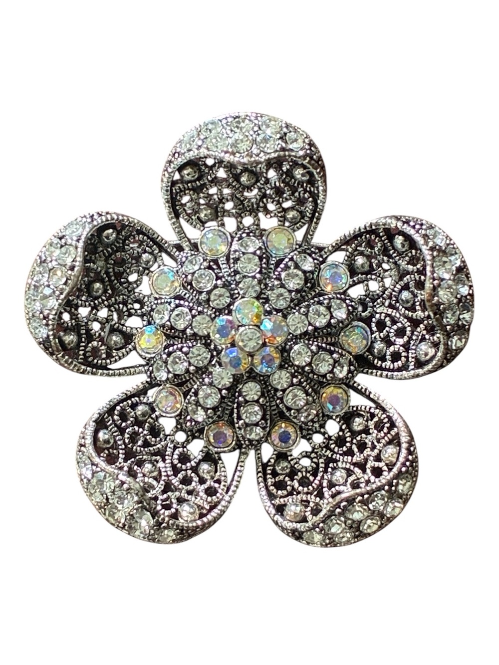 VINTAGE FLOWER BROOCH AAI SIGNED SILVER TONE